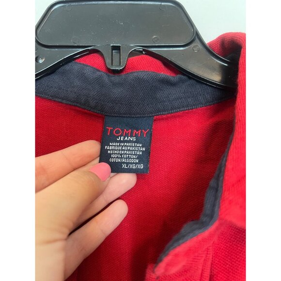 vintage Tommy Jeans Red Polo Shirt XL 100% Cotton Casual Short Sleeve Embroidere - Picture 3 of 4